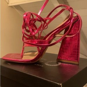 Pink snake skin ego sandals